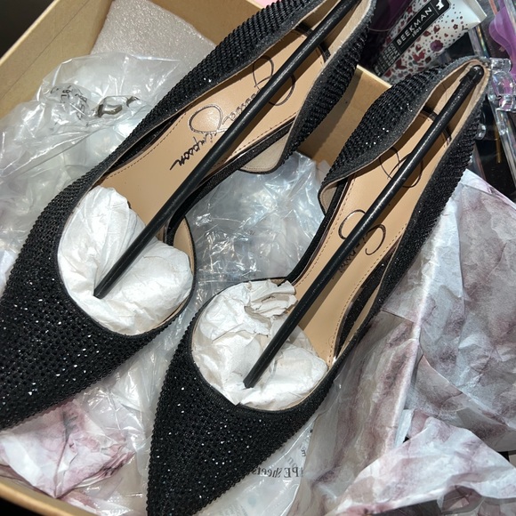 Jessica Simpson Black Glitter Heels Women size 8.5 - Picture 3 of 6